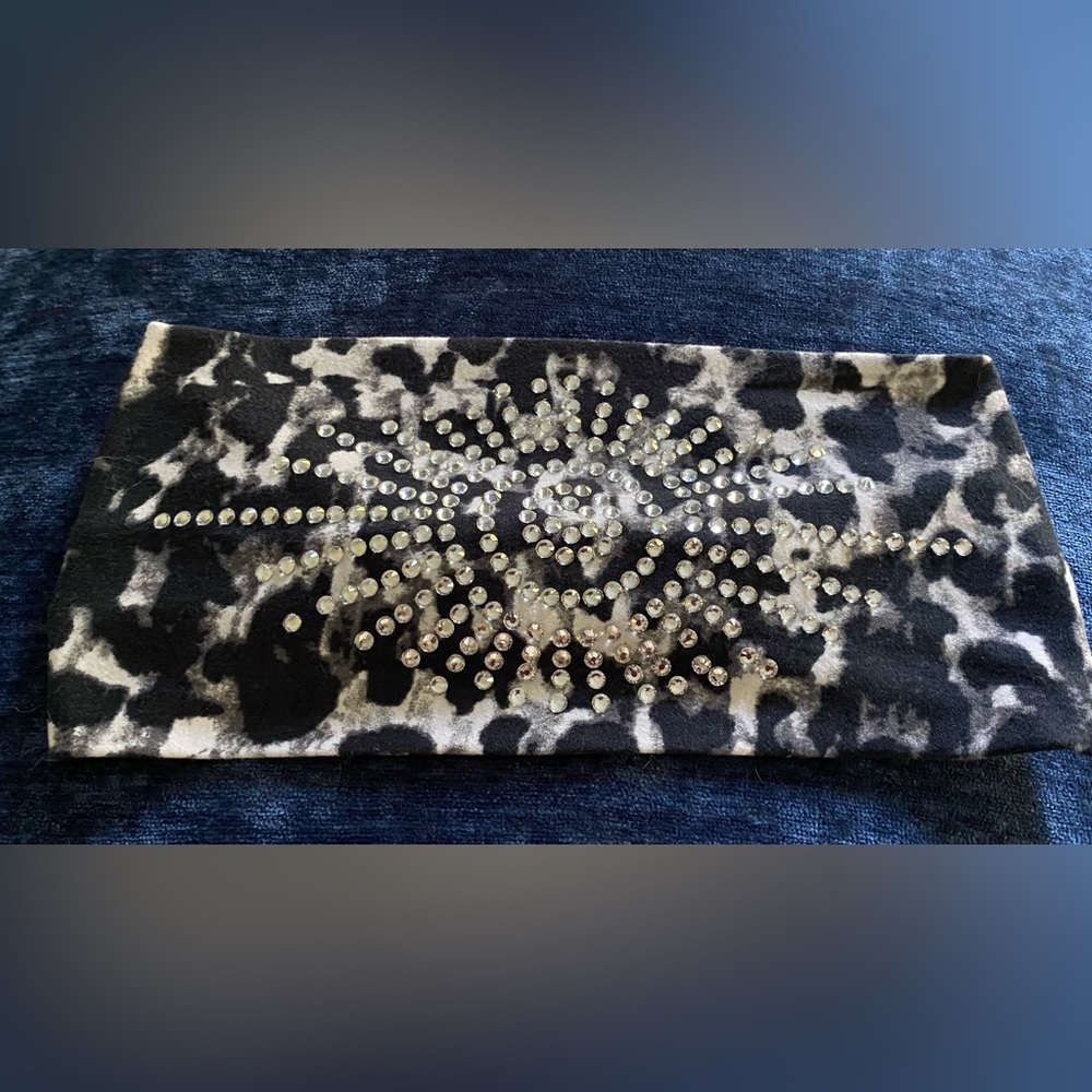 Stylish Black, Gray and White Stretchy Headband with Rhinestones